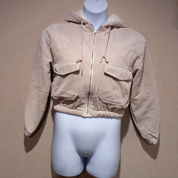 Love Tree Beige Corduroy Utility Jacket Size S New - Picture 1 of 7